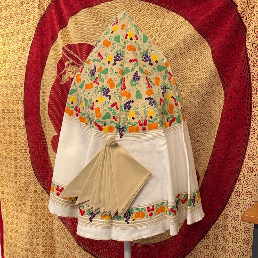 Colorful Fruit Pattern Tablecloth and Matching Napkin Set